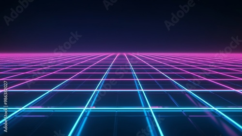 Wallpaper Mural Mesmerizing grid shines in pink and blue neon lights against dark backdrop Torontodigital.ca