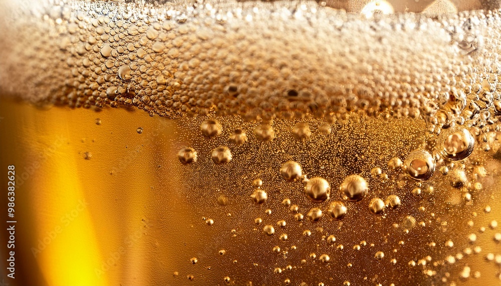 Golden bubbles close-up in sparkling beverage, champagne or sparkling soda Golden bubbles close-up in sparkling beverage, champagne or sparkling soda