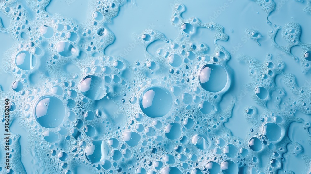 A vibrant close-up of transparent bubbles floating in a blue, watery background with soft light reflections and bokeh effect. A vibrant close-up of transparent bubbles floating in a blue, watery background with soft light reflections and bokeh effect.