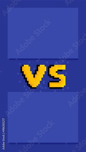 Pixel art style VS versus symbol in yellow on blue background. Ideal for game interfaces, competition graphics, matchups, and retro gaming themes