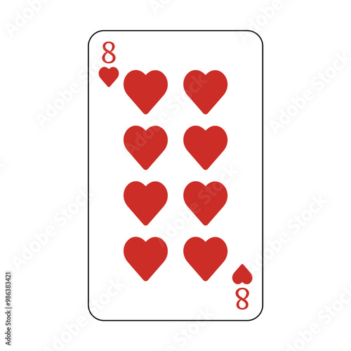 The playing card is red hearts number eight.