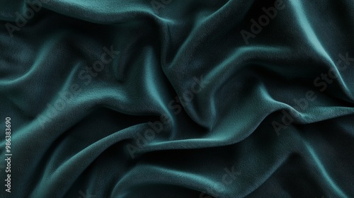 Luxurious teal green velvet fabric with flowing waves, perfect for elegance in fashion, textile, or design projects. Ideal for sophisticated and romantic atmosphere