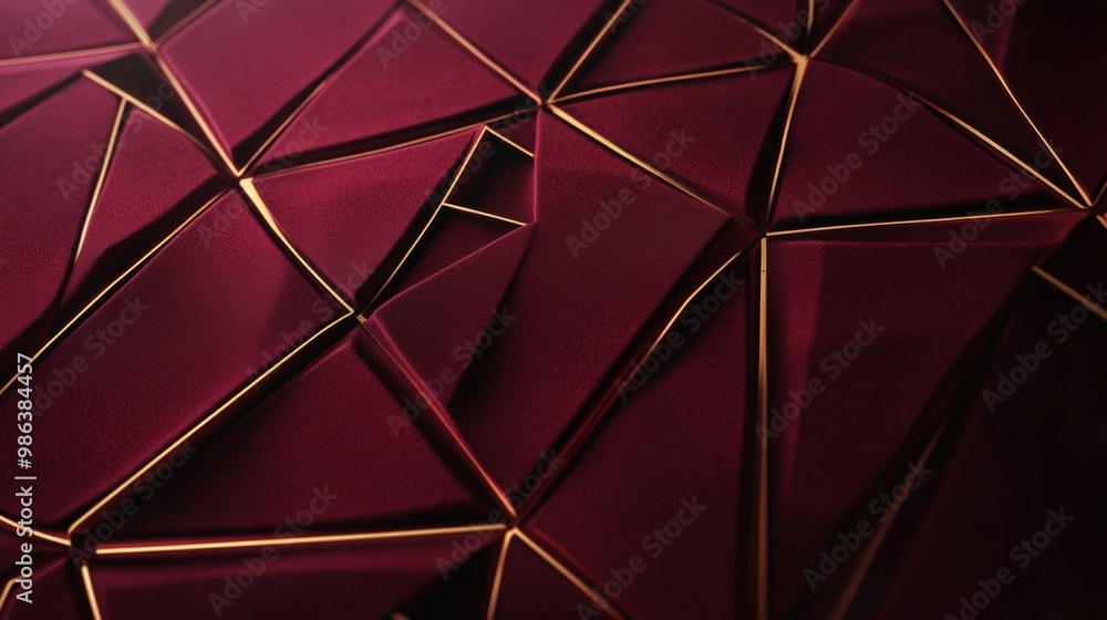 Red velvet geometric background with golden lines forming a pattern of triangles, perfect for luxury or fashion related designs. The image is elegant and minimalist Red velvet geometric background with golden lines forming a pattern of triangles, perfect for luxury or fashion related designs. The image is elegant and minimalist