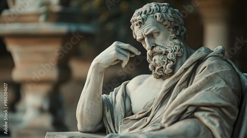 Stoic Greek statue, old greek culture, roman philosopher, classic background