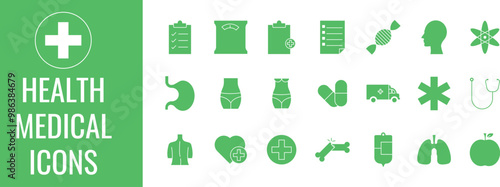 Health Care and Medical, Hospital Minimalist Icons Set, Vector Illustration for UX UI, Website Design, Presentation