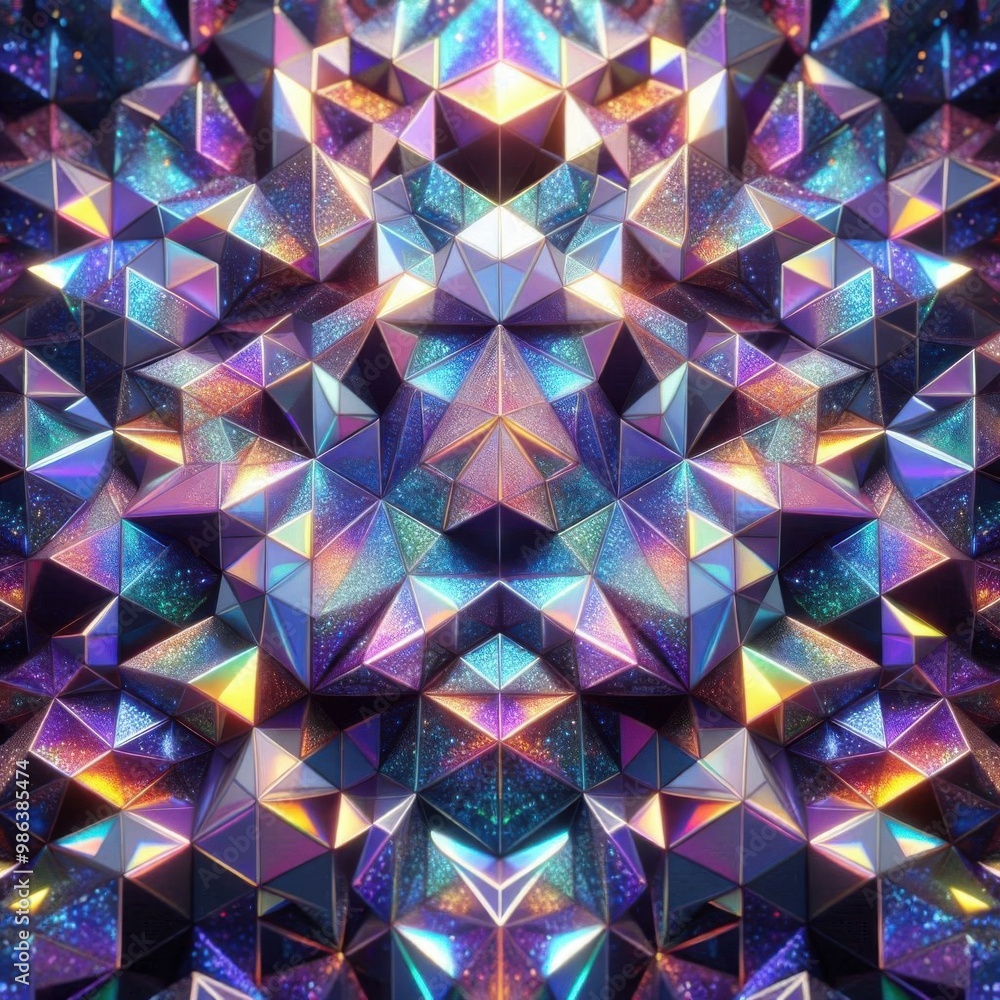Kaleidoscope diamond pattern with vibrant reflections Kaleidoscope diamond pattern with vibrant reflections