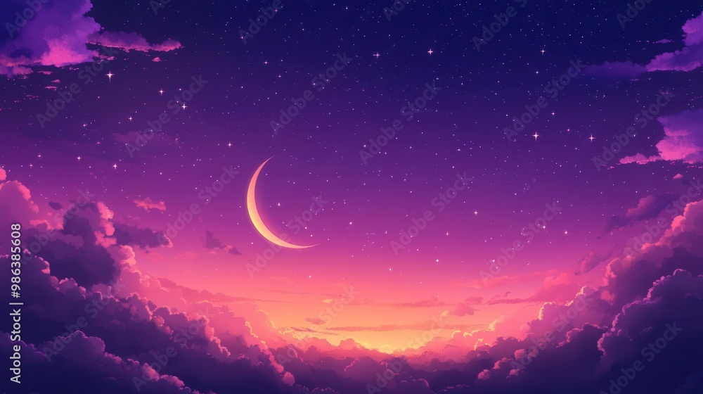 celestial phone wallpaper with dreamy purple gradient sky silhouetted crescent moon and twinkling stars amidst wispy clouds celestial phone wallpaper with dreamy purple gradient sky silhouetted crescent moon and twinkling stars amidst wispy clouds