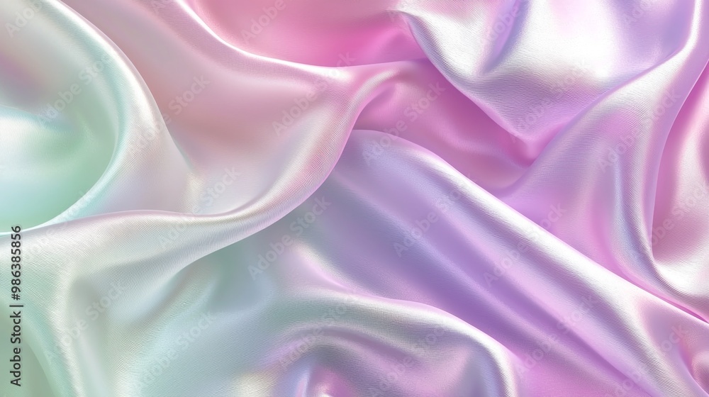 Obraz premium Smooth elegant iridescent silk fabric forming an abstract background with copy space. The material is flowing and forming soft folds