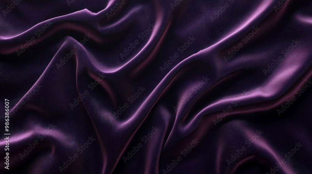 Obraz premium Smooth, luxurious purple satin fabric is flowing and forming elegant waves, creating a sense of movement and texture. The rich color and sheen of the fabric add to the overall luxurious feel