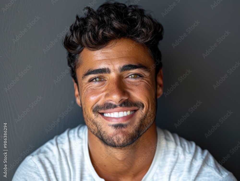 A man with a mustache and a smile is smiling for the camera A man with a mustache and a smile is smiling for the camera