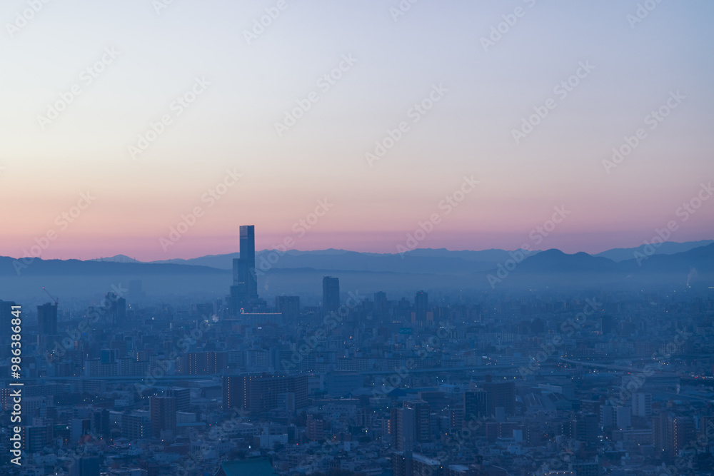 展望台から見えた早朝の大阪の都市風景 展望台から見えた早朝の大阪の都市風景