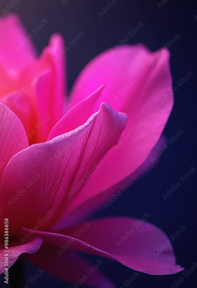 A vibrant, glossy pink flower illuminated by colorful neon lights in a dynamic setting A vibrant, glossy pink flower illuminated by colorful neon lights in a dynamic setting