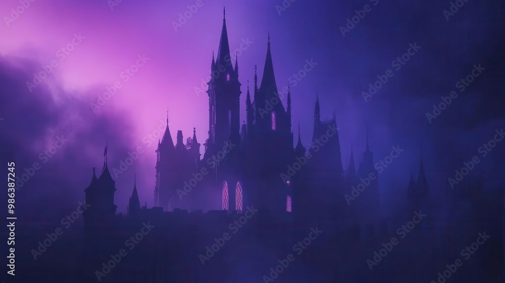 enchanted castle silhouette against twilight sky magical atmosphere with glowing windows misty surroundings fairytaleinspired architecture with intricate spires enchanted castle silhouette against twilight sky magical atmosphere with glowing windows misty surroundings fairytaleinspired architecture with intricate spires