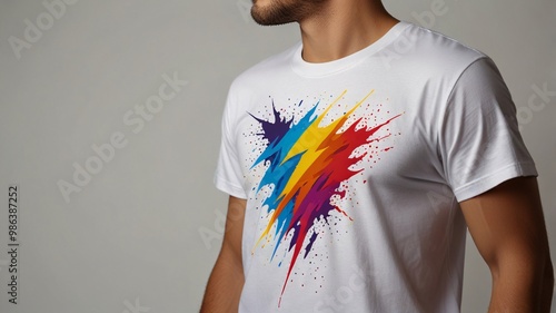T-shirt design colorful thunder cotton, soft and comfortable, exotic, modern, bright, good looking, nice to use.