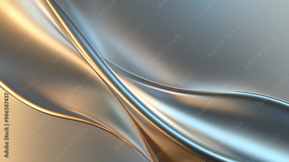 Obraz premium 3d rendered abstract background featuring a smooth silver and gold liquid shape flowing and swirling. The image evokes a sense of elegance, fluidity, and modern design