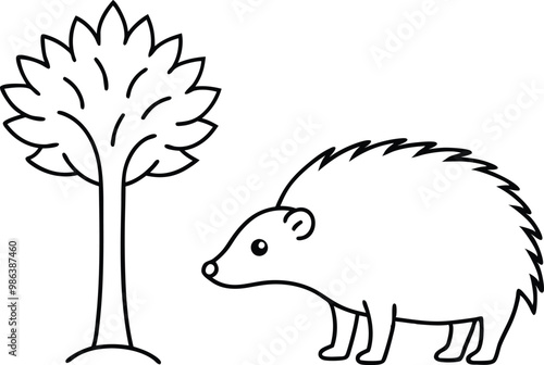 Porcupine Serenade Beneath the Majestic Tree Vector Art
