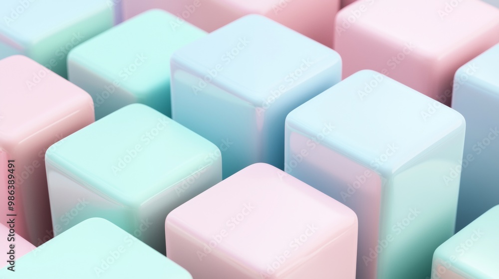 Arranged pink and blue cubes in a grid pattern reflect light, creating a modern aesthetic Arranged pink and blue cubes in a grid pattern reflect light, creating a modern aesthetic