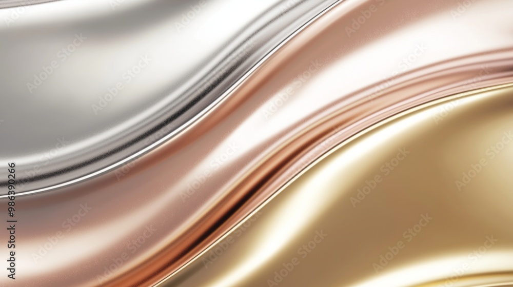 Graceful silver, gold, and bronze waves overlap, creating a luxurious abstract background. Metallic hues blend in a flowing pattern, reflecting light beautifully Graceful silver, gold, and bronze waves overlap, creating a luxurious abstract background. Metallic hues blend in a flowing pattern, reflecting light beautifully