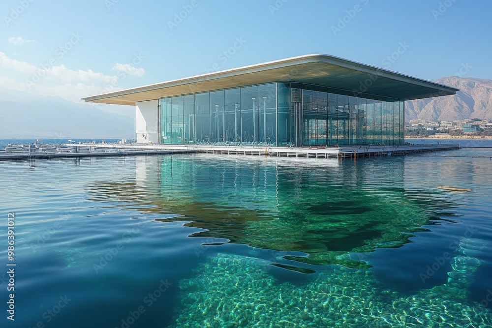 Modern Architecture Overlooking a Tranquil Sea Modern Architecture Overlooking a Tranquil Sea