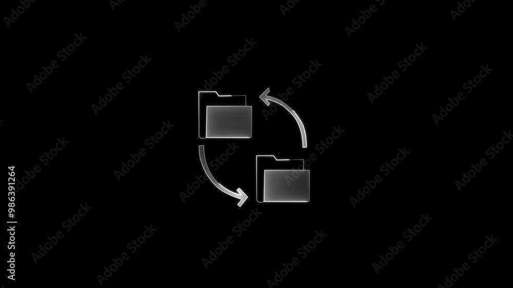 File transfer icon with a glowing neon effect animation background. Transferring Files Animation File transfer icon with a glowing neon effect animation background. Transferring Files Animation