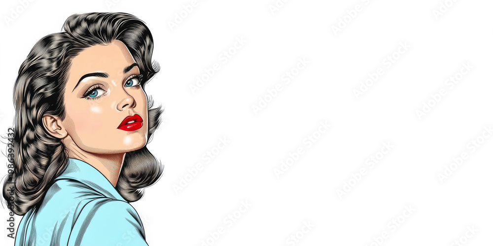Classic retro woman with elegant hairstyle and vibrant red lips against a plain background Classic retro woman with elegant hairstyle and vibrant red lips against a plain background