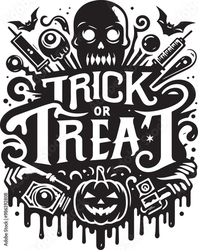 Trick or treat Halloween typography design silhouette vector illustration isolated on a white background