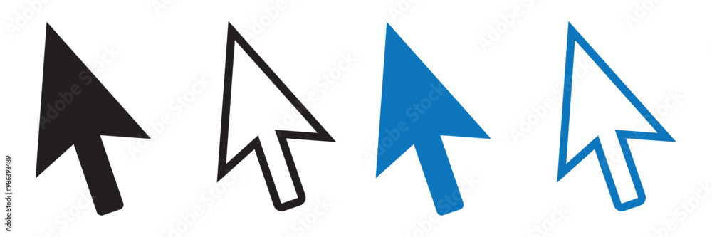 Computer mouse click pointer cursor arrow flat icon set for apps and websites. Vector isolated element.