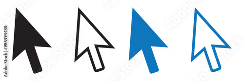 Computer mouse click pointer cursor arrow flat icon set for apps and websites. Vector isolated element.