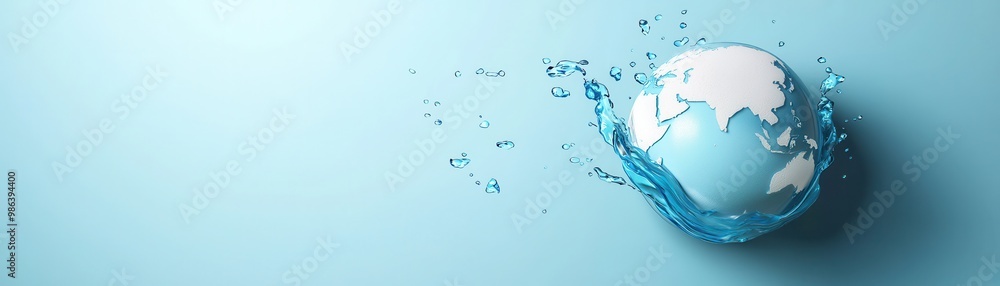 Earth globe splashing in water, isolated on blue background. Earth globe splashing in water, isolated on blue background.