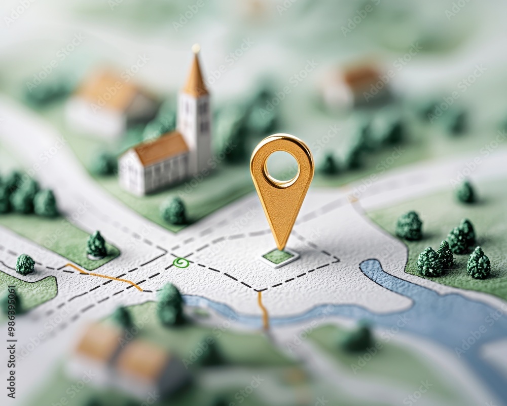 Map showing a location pin on a detailed landscape. Map showing a location pin on a detailed landscape.