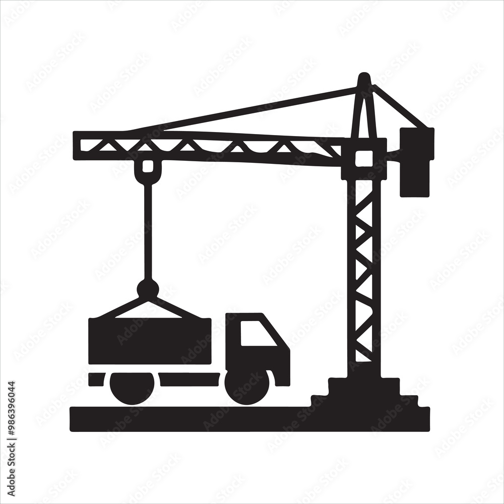 Crane icon silhouette on white background
Crane icon silhouette on white background