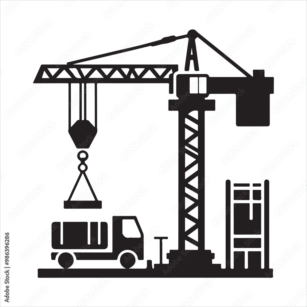 Crane icon silhouette on white background
Crane icon silhouette on white background