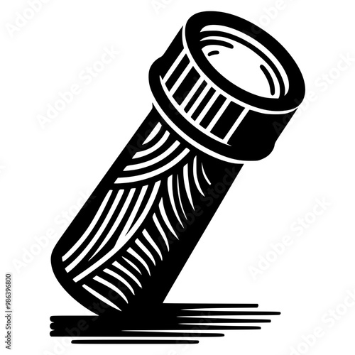 Bold black and white silhouette of a flashlight, designed with minimalist lines for an abstract and modern look. The simple yet distinct shape contrasts against a plain background, capturing minimalis