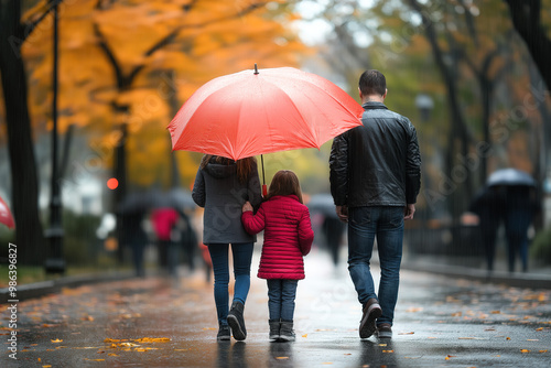 Family Under Umbrella Durin...