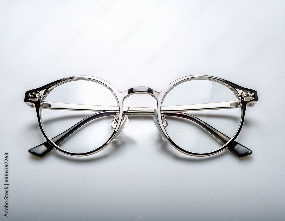 Minimalistische Brille mit Metallrahmen isoliert auf weißem Hintergrund Minimalistische Brille mit Metallrahmen isoliert auf weißem Hintergrund