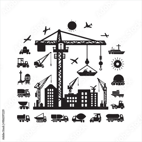 Crane icon silhouette on white background
