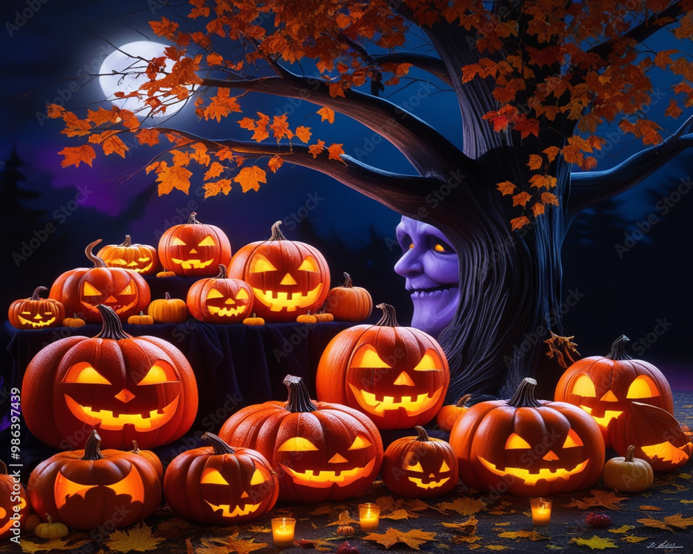 halloween background with pumpkin and tree halloween background with pumpkin and tree