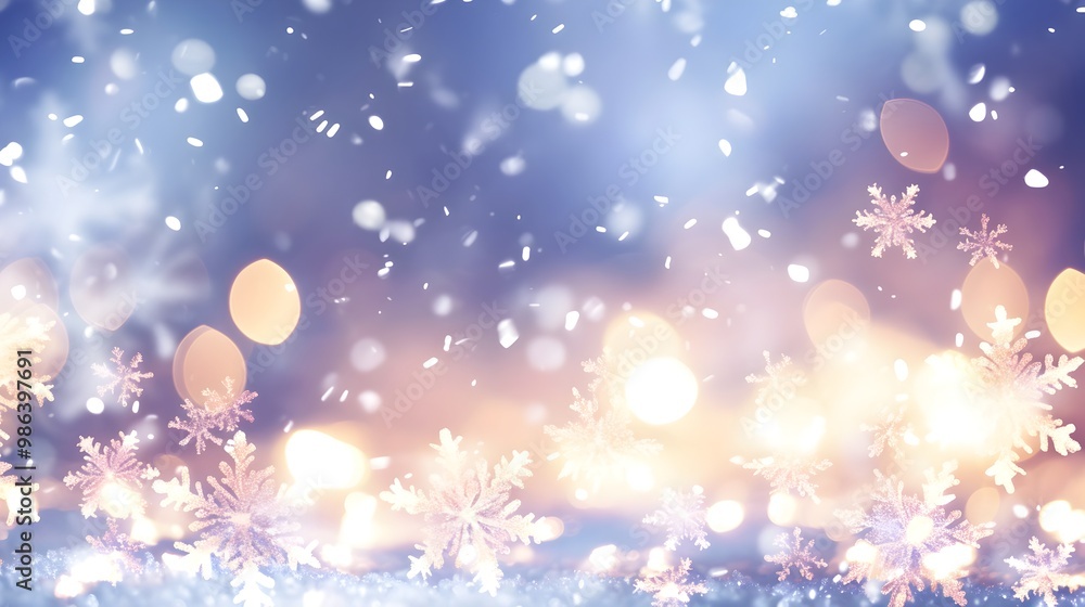 Close-up of Sparkling Snowflakes with a Festive Blurred Background for Holiday Designs Close-up of Sparkling Snowflakes with a Festive Blurred Background for Holiday Designs