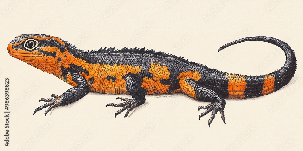 Fototapeta premium lizard with Black and Orange maintaining the natural pattern of its scales