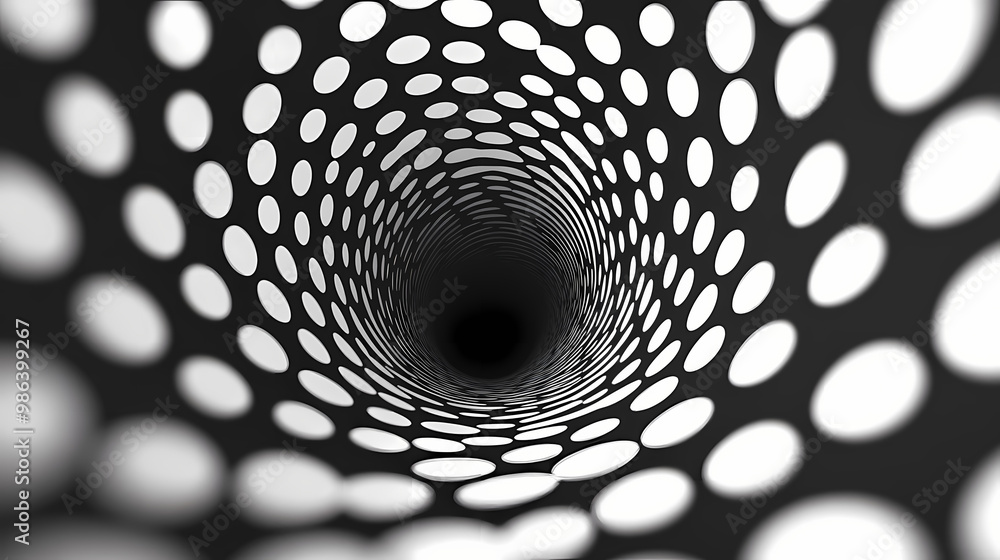 Black and white dotted spiral tunnel. striped twisted spotted optical ...