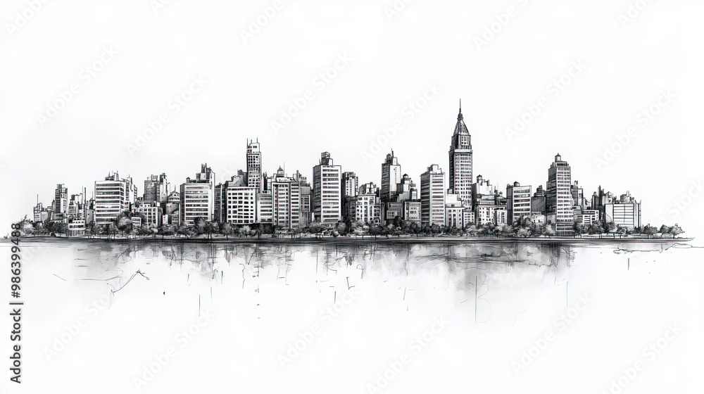 Obraz premium Rivera, Uruguay, black and white pen pencil hand-drawn effect drawing illustration for travel poster, card, wallpaper, backdrop or banner. Modern, clear, artistic and simple