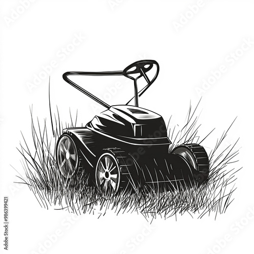 Mower Silhouette, Illustrat...