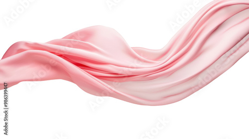 Soft pink silk fabric flowing elegantly, creating gentle curves and folds. The smooth and luxurious material is ideal for fashion, decor, and interior design. Isolated on transparent background, png.