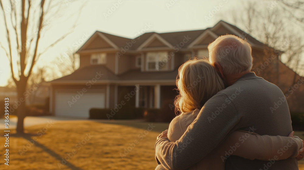 A joyful scene of a grandfather and grandmother warmly embracing their granddaughter in front of their suburban house, capturing a heartfelt family reunion. photo A joyful scene of a grandfather and grandmother warmly embracing their granddaughter in front of their suburban house, capturing a heartfelt family reunion. photo