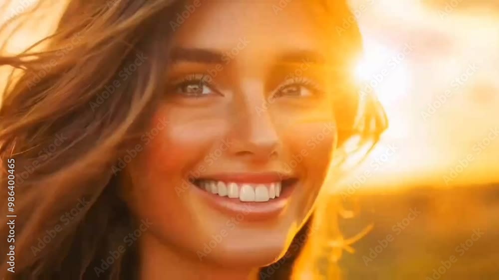 Close-up portrait of a beautiful young woman bathed in sunlight at sunset, generated by AI Close-up portrait of a beautiful young woman bathed in sunlight at sunset, generated by AI