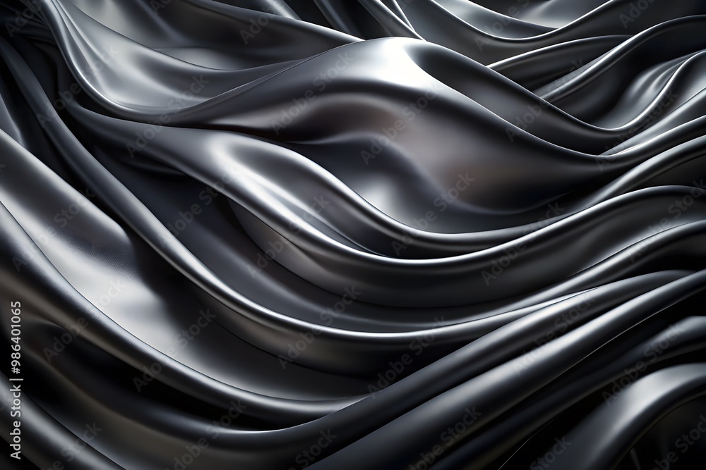 Fototapeta premium Elegant Black Silk Waves. Luxury Abstract Liquid Cloth Folds Background and Wallpaper Design