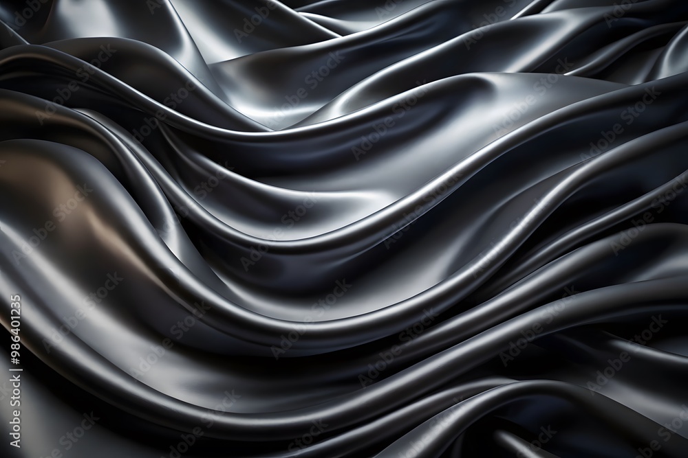 Fototapeta premium Elegant Black Silk Waves. Luxury Abstract Liquid Cloth Folds Background and Wallpaper Design