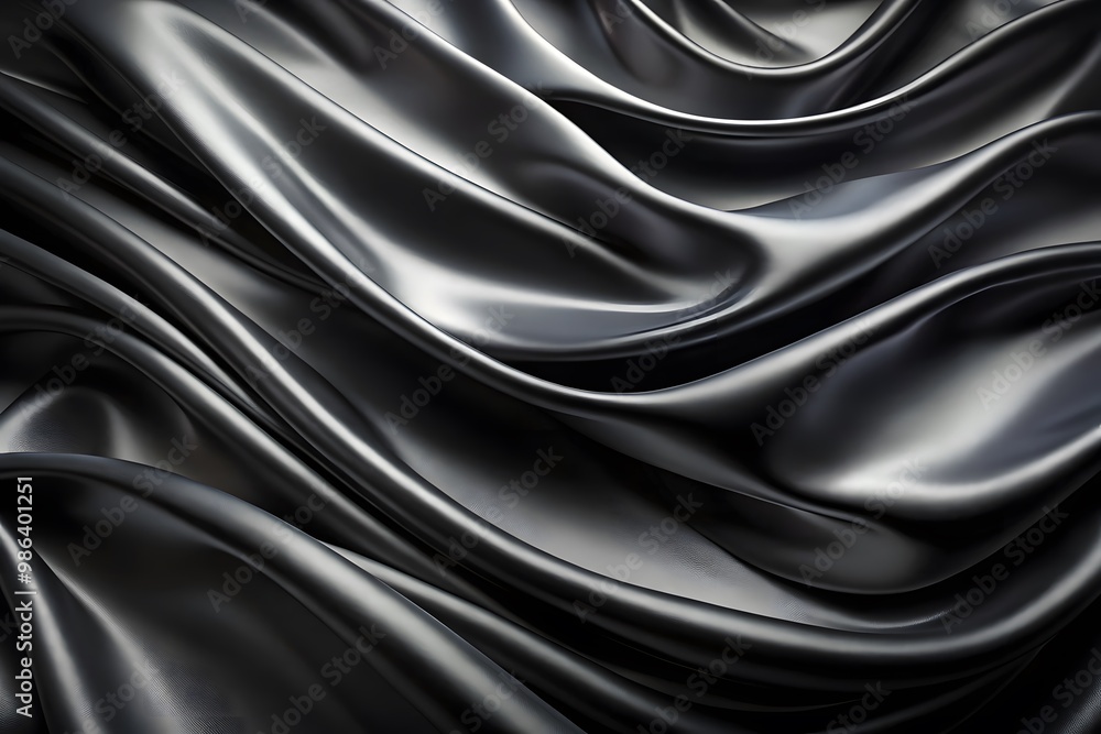 Obraz premium Elegant Black Silk Waves. Luxury Abstract Liquid Cloth Folds Background and Wallpaper Design