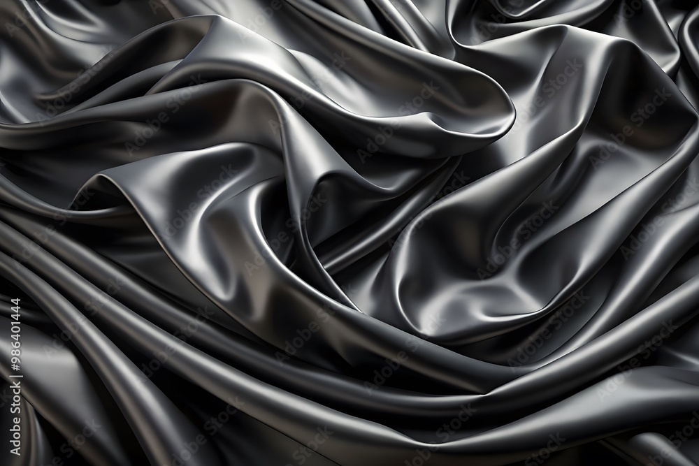 Obraz premium Elegant Black Silk Waves. Luxury Abstract Liquid Cloth Folds Background and Wallpaper Design
