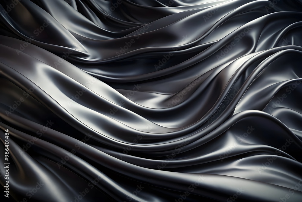 Fototapeta premium Elegant Black Silk Waves. Luxury Abstract Liquid Cloth Folds Background and Wallpaper Design